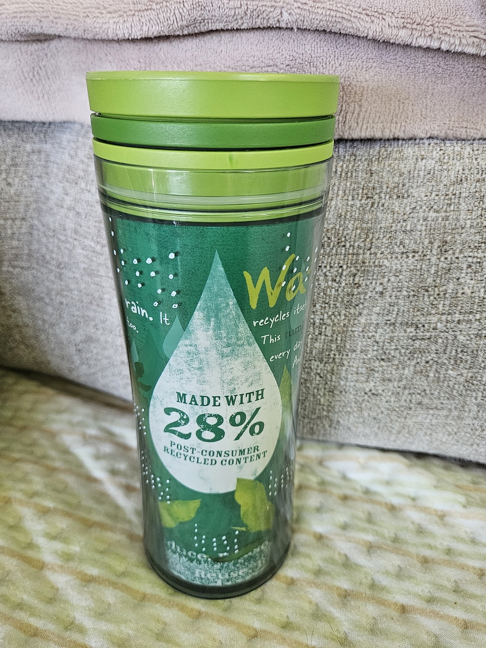 Starbucks 28% Recycled Plastic Travel Tumbler 2009 Nature Rain Theme Unused NEW.
